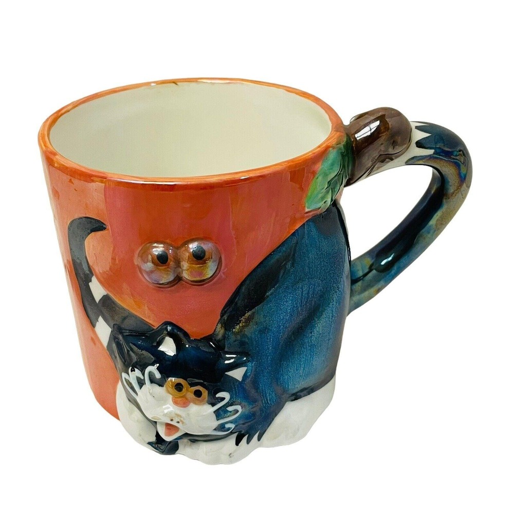 Halloween Ceramic Mug Black Cat Orange Luster Spooky 3.5"large